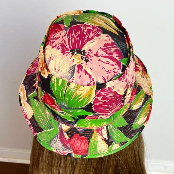 Vintage 80s Floral Hawaiian Bucket Sun Fisherman Hat - Picture 2 of 7